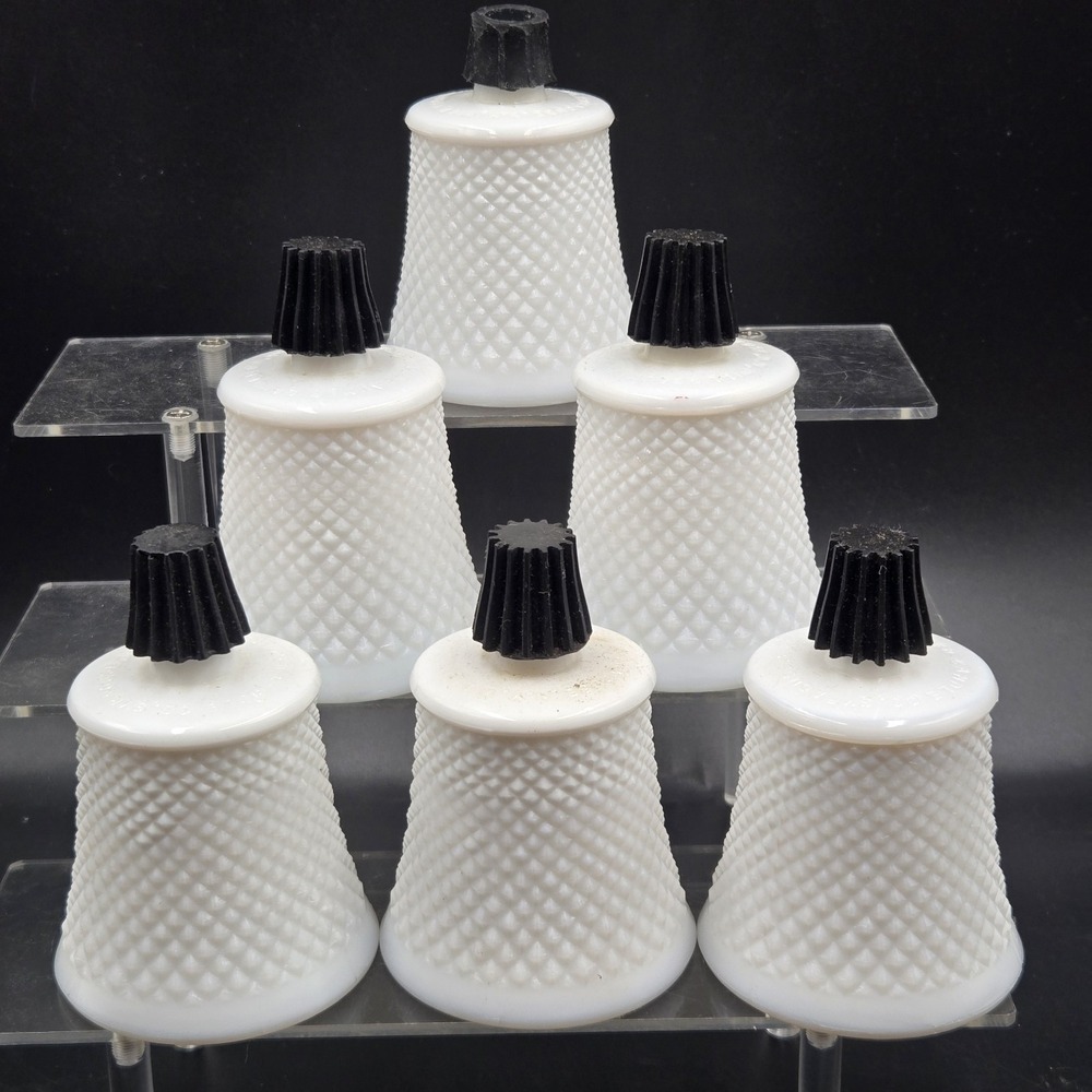 6 Vtg Will & Baumer Milk Glass Whte Diamond Point Glass Peg Votive Candle Holder